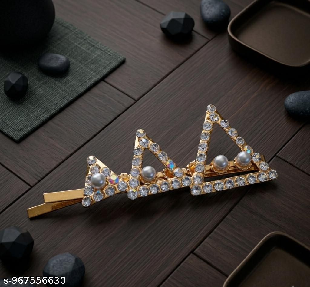 Premium Pearl Rhinestone Hair Clips for Women | Geometric Designer Hair Pins Set of 3
