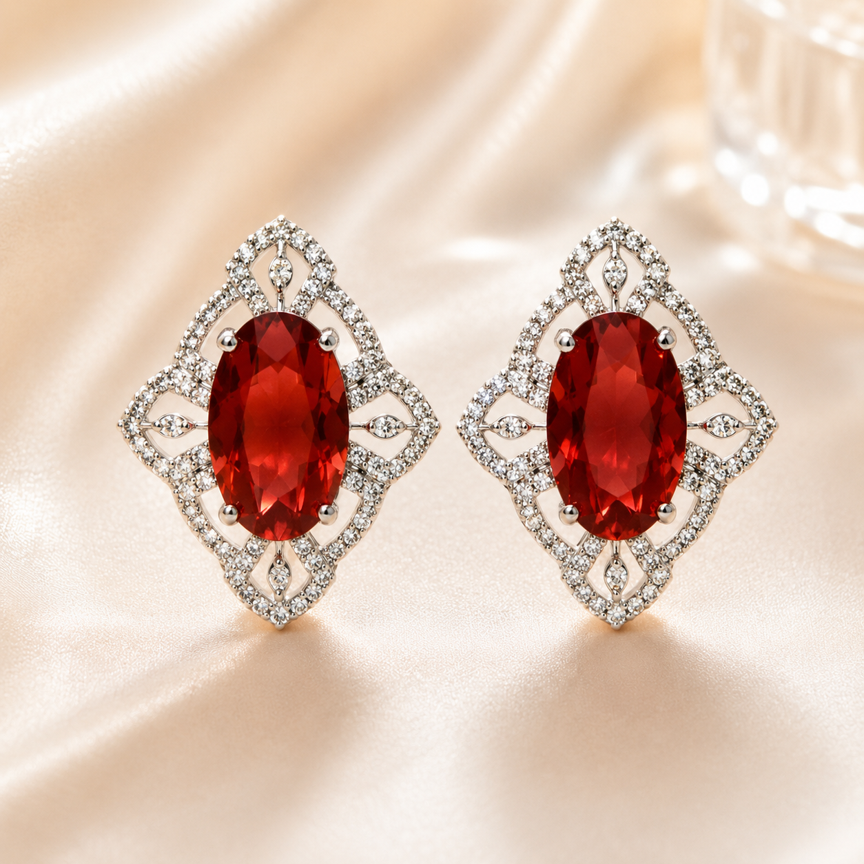 FLOMAE Silver Plated Red Stone Stud Earrings for Women Party Wear Jewelry