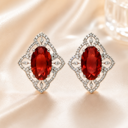 FLOMAE Silver Plated Red Stone Stud Earrings for Women Party Wear Jewelry