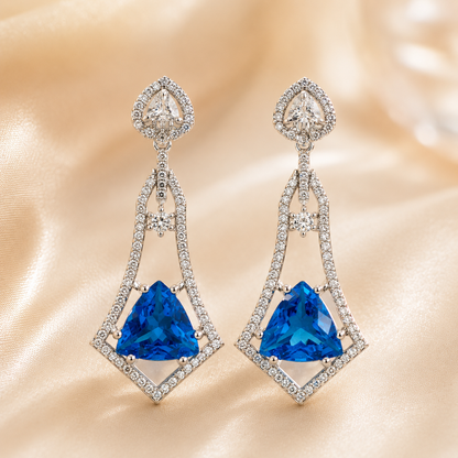 FLOMAE Silver Plated Blue Stone CZ Long Dangle Earrings for Women Party Wear