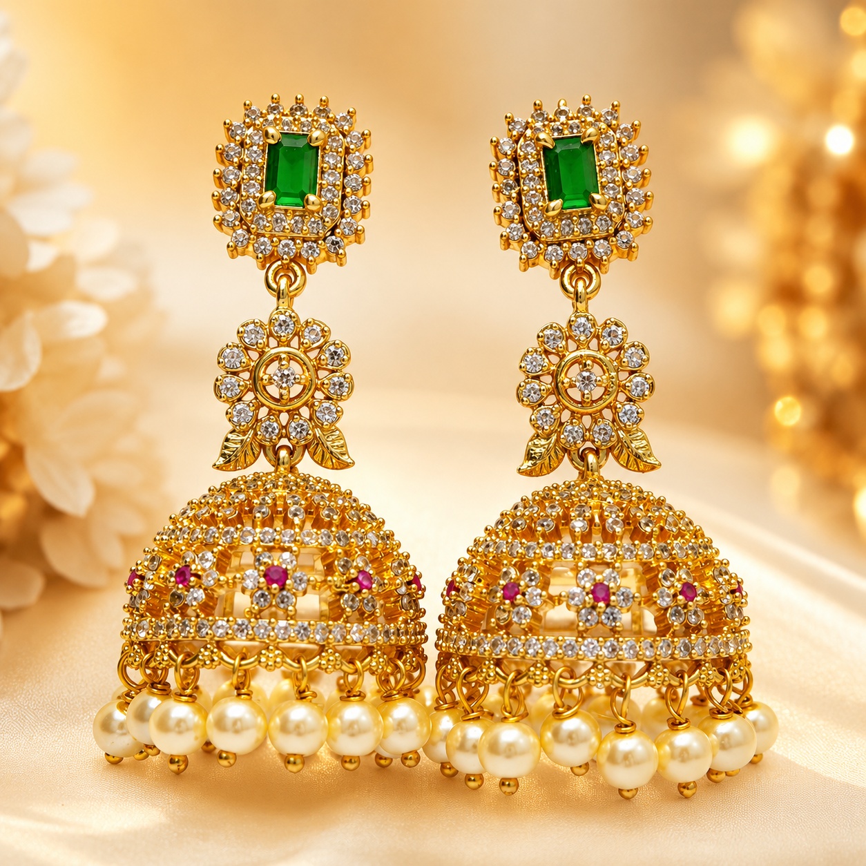 Flomae Indian bridal model Cubic Zirconia Brass Jhumki Earring, Drops & Danglers