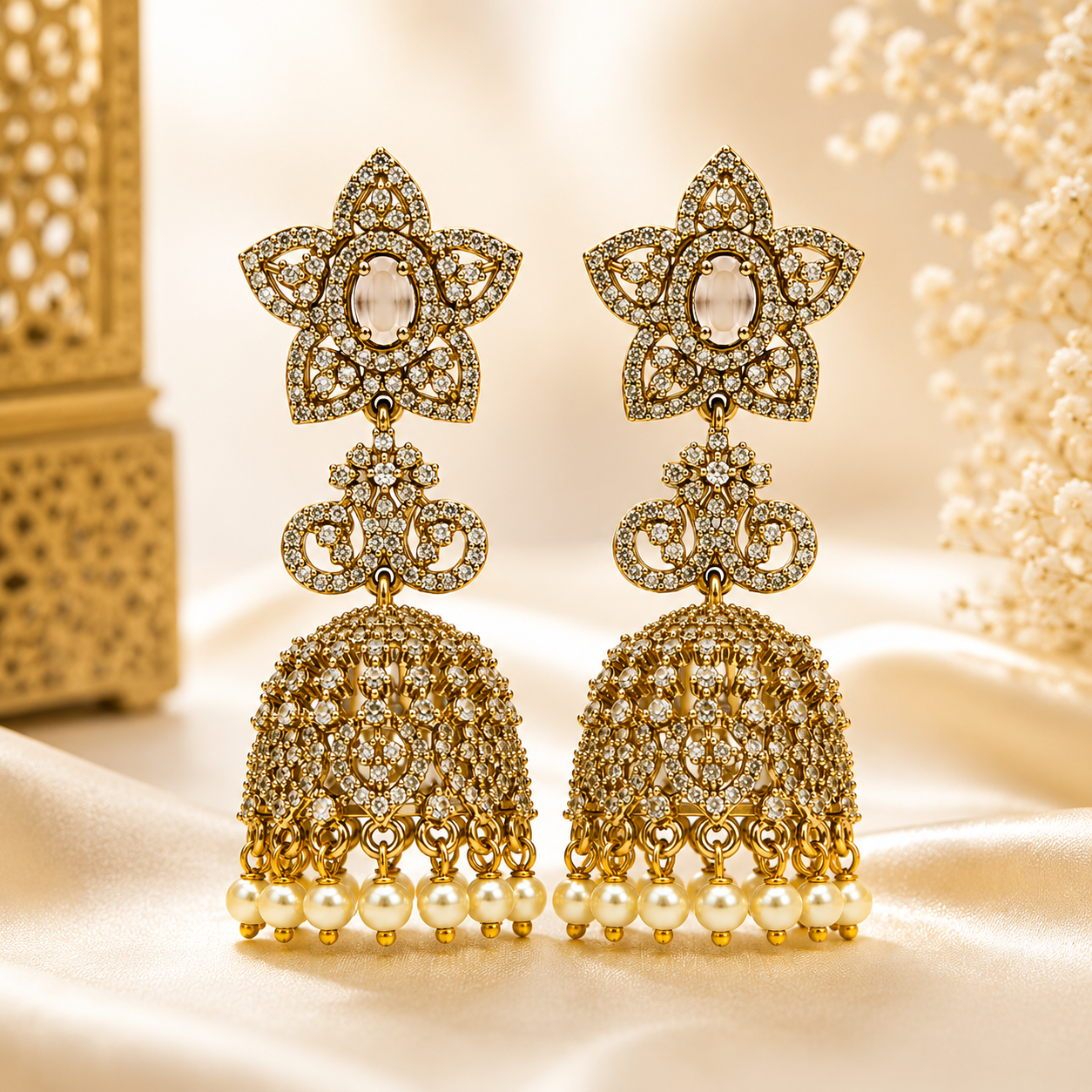 Flomae American Diamond CZ Pearl Drop Jhumka Earrings Cubic Zirconia Alloy Drops & Danglers, Jhumki Earring