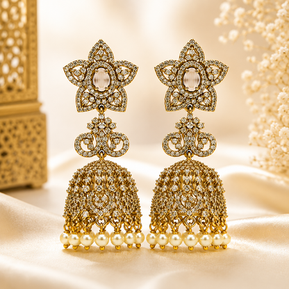Flomae American Diamond CZ Pearl Drop Jhumka Earrings Cubic Zirconia Alloy Drops & Danglers, Jhumki Earring