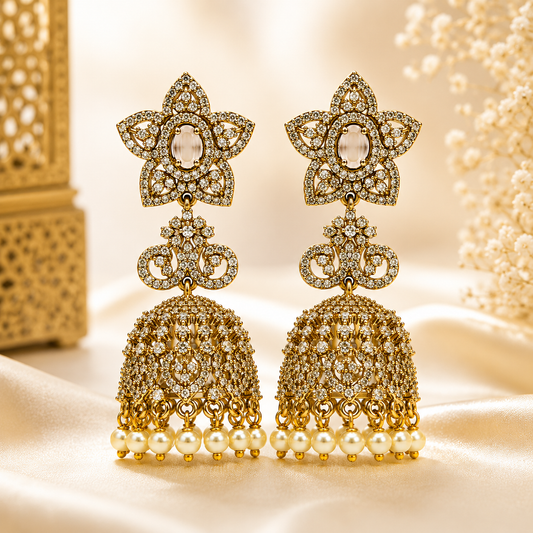 Flomae American Diamond CZ Pearl Drop Jhumka Earrings Cubic Zirconia Alloy Drops & Danglers, Jhumki Earring
