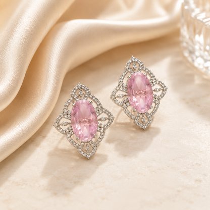 FLOMAE Silver Plated Pink Stone Stud Earrings for Women Party Wear Jewelry