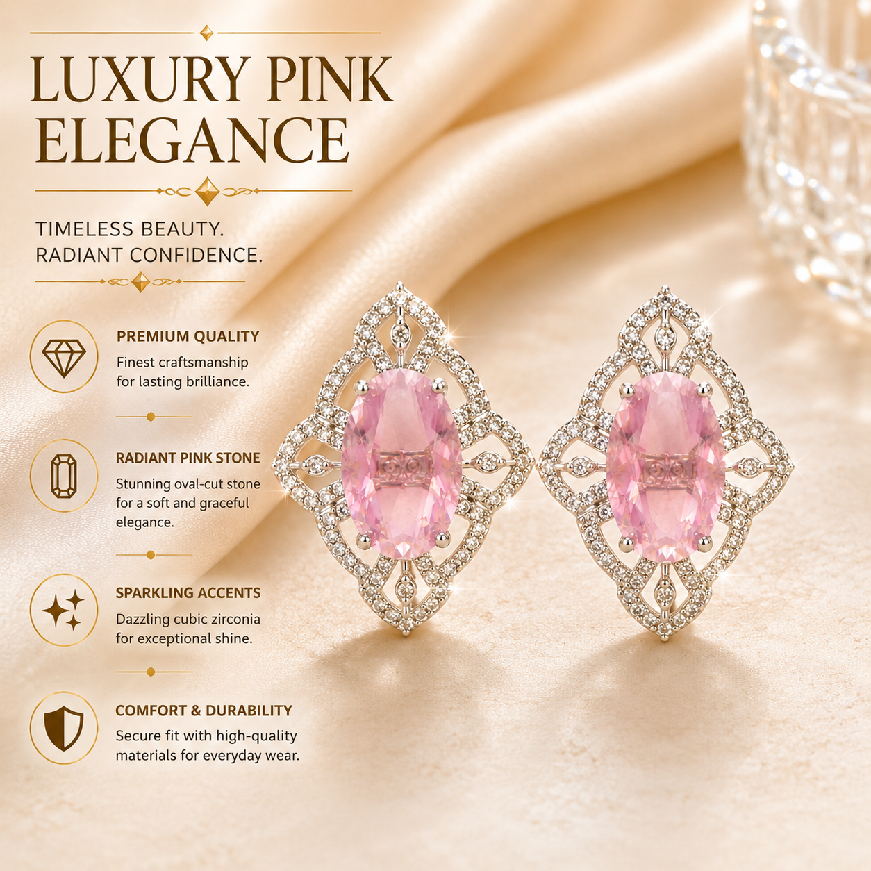 FLOMAE Silver Plated Pink Stone Stud Earrings for Women Party Wear Jewelry