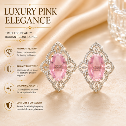 FLOMAE Silver Plated Pink Stone Stud Earrings for Women Party Wear Jewelry