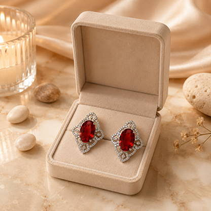 FLOMAE Silver Plated Red Stone Stud Earrings for Women Party Wear Jewelry