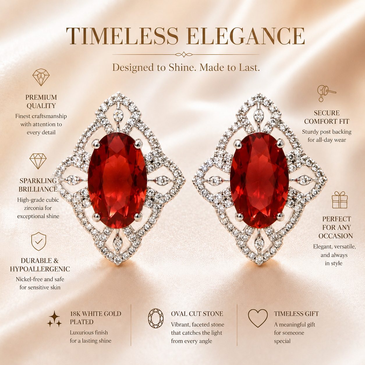 FLOMAE Silver Plated Red Stone Stud Earrings for Women Party Wear Jewelry