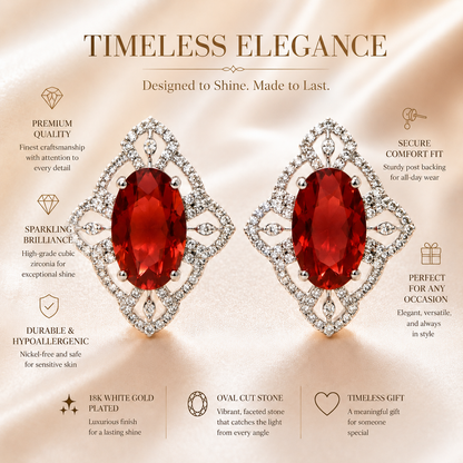 FLOMAE Silver Plated Red Stone Stud Earrings for Women Party Wear Jewelry