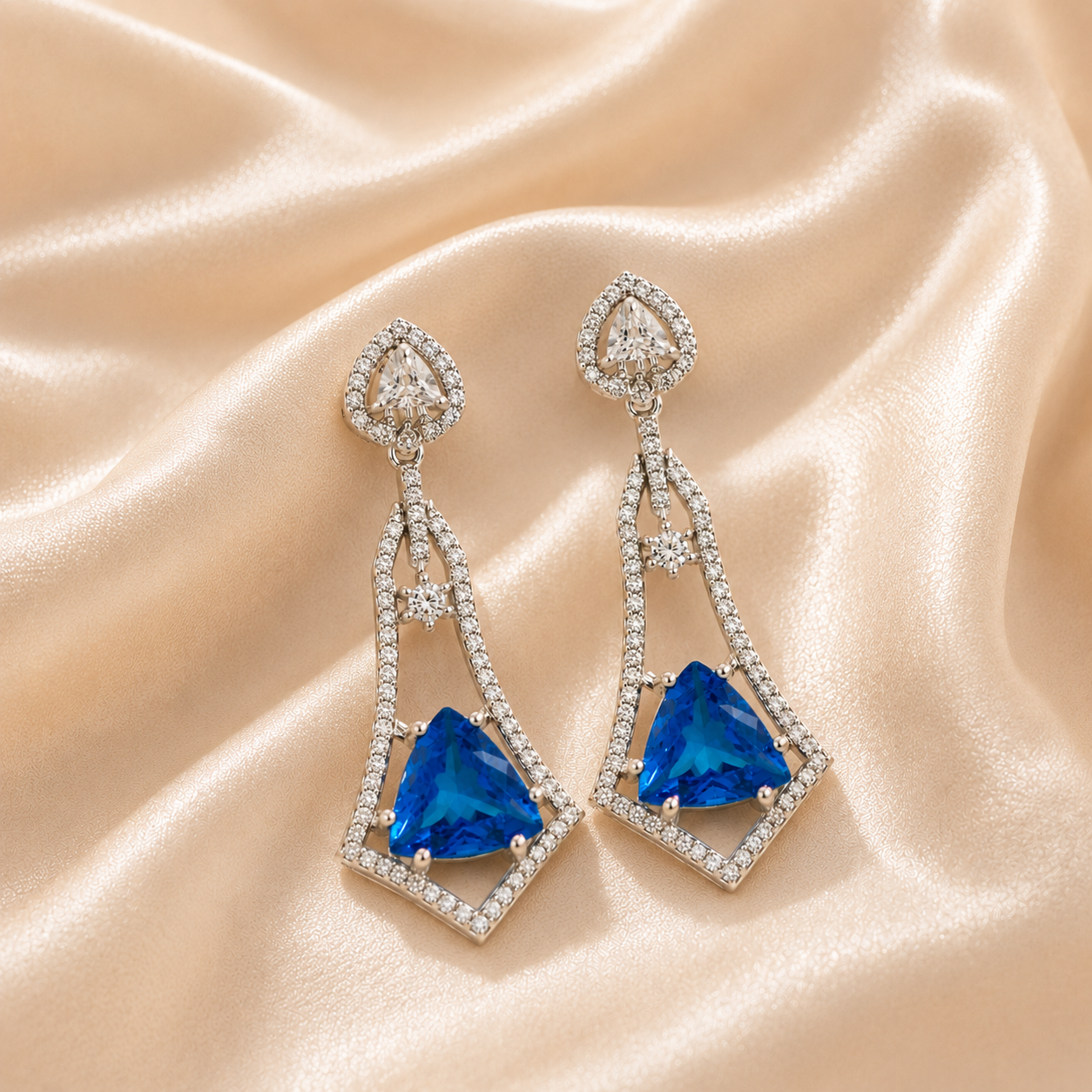 FLOMAE Silver Plated Blue Stone CZ Long Dangle Earrings for Women Party Wear