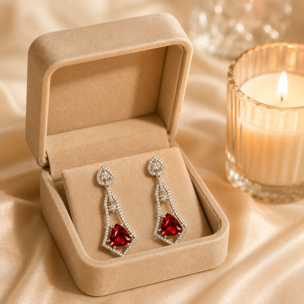 FLOMAE Silver Plated One Red Stone And White Stone CZ Dangle Earrings for Women