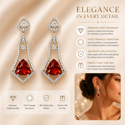 FLOMAE Silver Plated One Red Stone And White Stone CZ Dangle Earrings for Women
