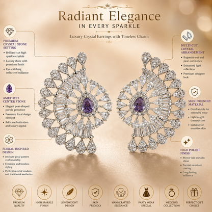 FLOMAE Silver Plated White And Purple Stone Chandbali Earrings for Women | CZ Wedding Party Wear Statement Earrings