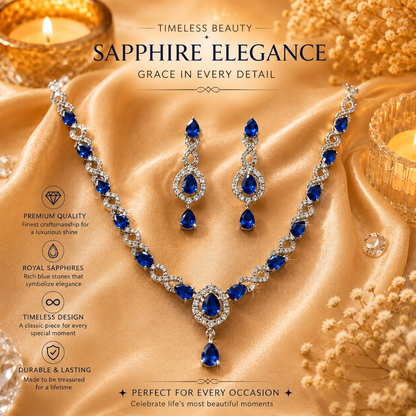 FLOMAE Silver Plated Blue Stone Necklace Set for Women | AD Designer Jewelry Set with Earrings | Wedding & Party Wear Necklace Set