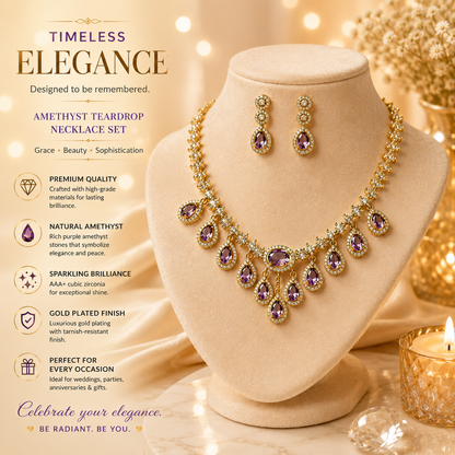 FLOMAE Gold Plated Purple Stone Jewelry Set for Women | Designer Necklace & Earrings Set | Traditional Party Wear Jewelry