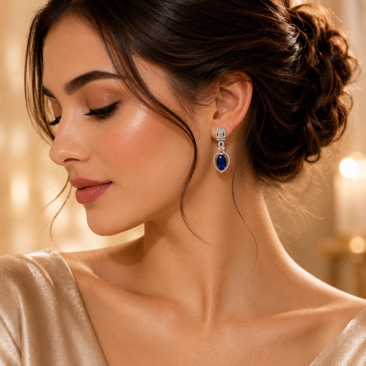 FLOMAE Silver Plated Navy Blue Stone AD Dangle Earrings for Women | Designer Long Earrings | Party Wear Statement Earrings