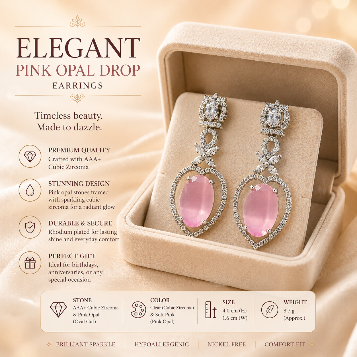 FLOMAE Silver Plated pink Stone AD Dangle Earrings for Women | Designer Long Earrings | Party Wear Statement Earring