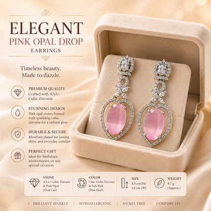FLOMAE Silver Plated pink Stone AD Dangle Earrings for Women | Designer Long Earrings | Party Wear Statement Earring
