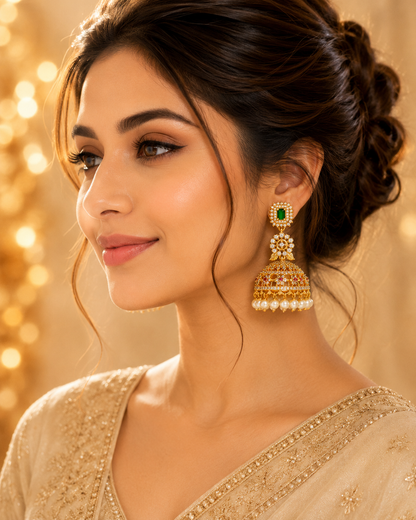 Flomae Indian bridal model Cubic Zirconia Brass Jhumki Earring, Drops & Danglers