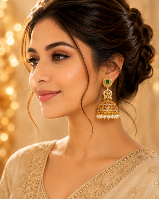 Flomae Indian bridal model Cubic Zirconia Brass Jhumki Earring, Drops & Danglers