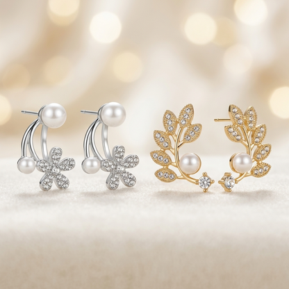 Pearl Flower Stud Earrings for Women – Cubic Zirconia Floral Jewelry, Elegant Wedding & Party Earrings | FLOMAE JEWELRY