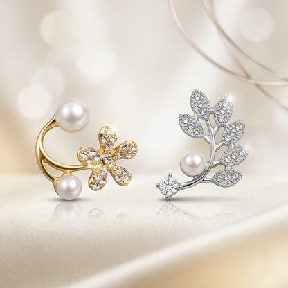 Pearl Earrings for Women, Floral Leaf Design