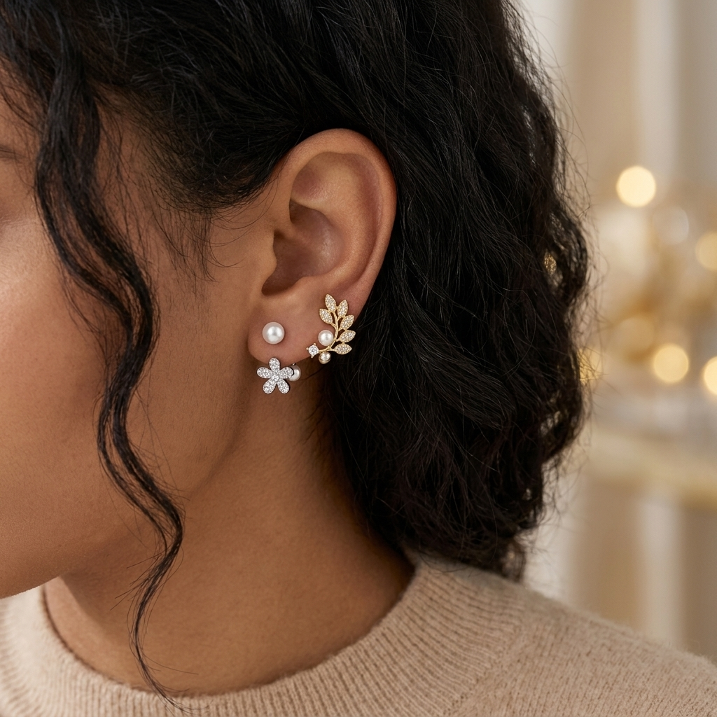 Pearl Flower Stud Earrings for Women – Cubic Zirconia Floral Jewelry, Elegant Wedding & Party Earrings | FLOMAE JEWELRY