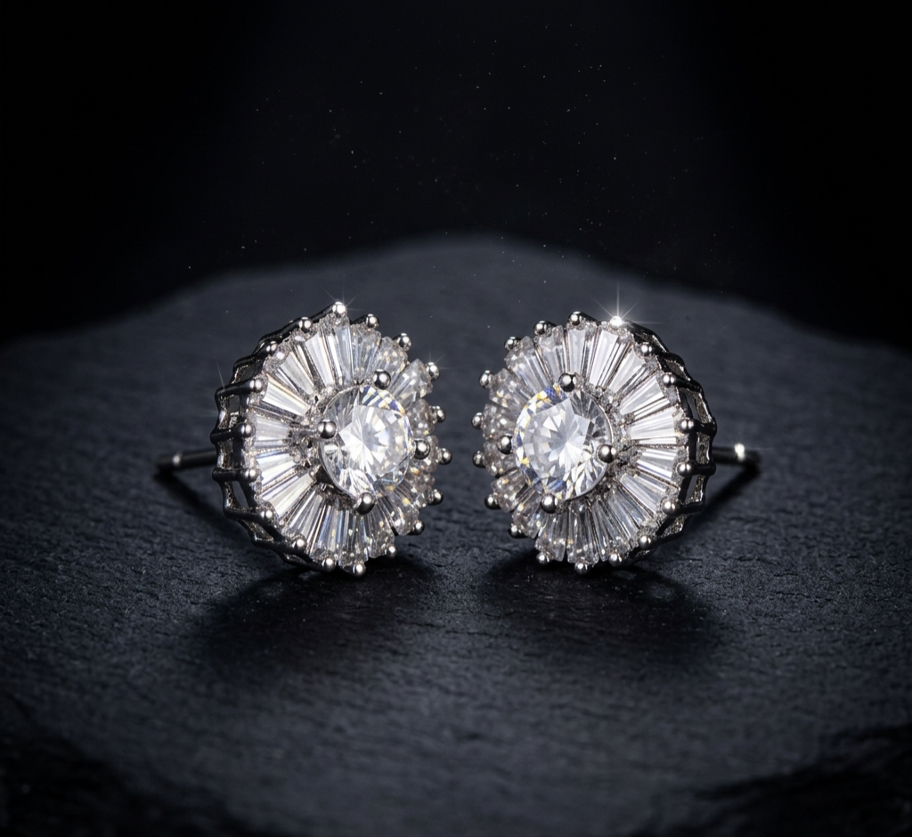 SUNBURST Luxury CZ Diamond Floral Stud Earrings for Women | FLOMAE Jewelry