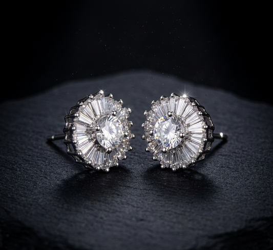 SUNBURST Luxury CZ Diamond Floral Stud Earrings for Women | FLOMAE Jewelry