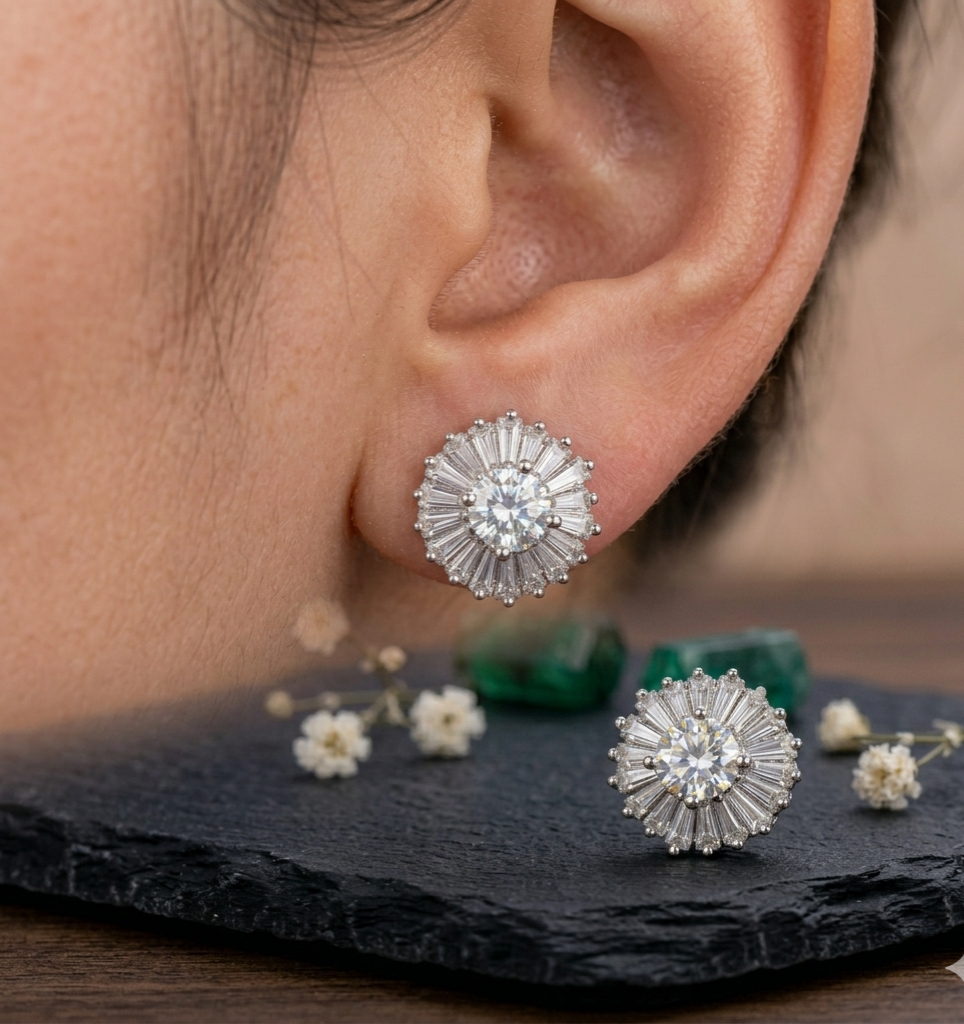 SUNBURST Luxury CZ Diamond Floral Stud Earrings for Women | FLOMAE Jewelry