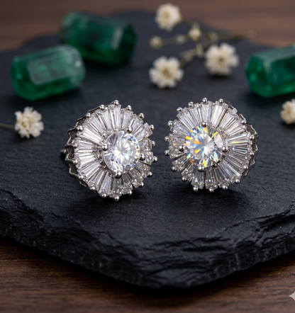 SUNBURST Luxury CZ Diamond Floral Stud Earrings for Women | FLOMAE Jewelry