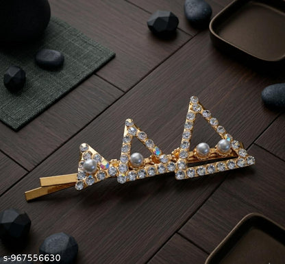 Premium Pearl Rhinestone Hair Clips for Women | Geometric Designer Hair Pins Set of 3