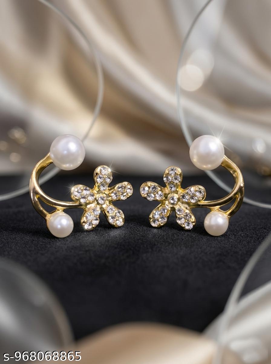 Pearl Earrings for Women, Floral Leaf Design