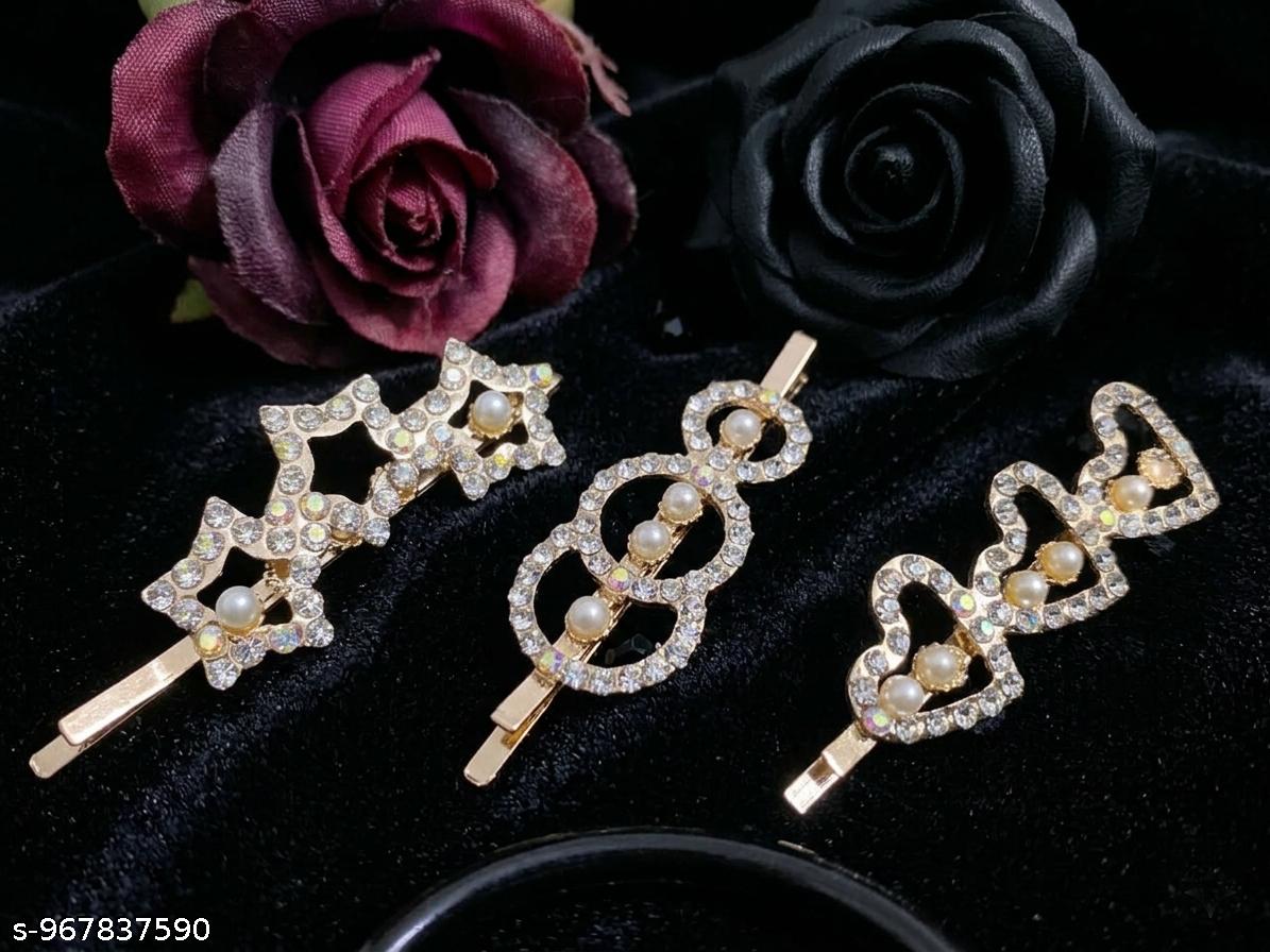 Trendy Korean Stones Hair Clips for Girls & amp; Women | Party Wear Hair Pin Set of 3
